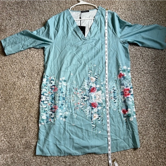 🦋JUST FASHION NOW NWT Blue Mid Sleeve Floral Mini Dress T-Shirt Dress Casual XL - Picture 5 of 5